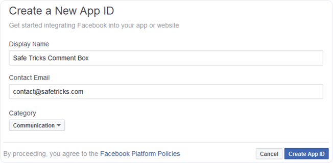 Facebook fill new app details