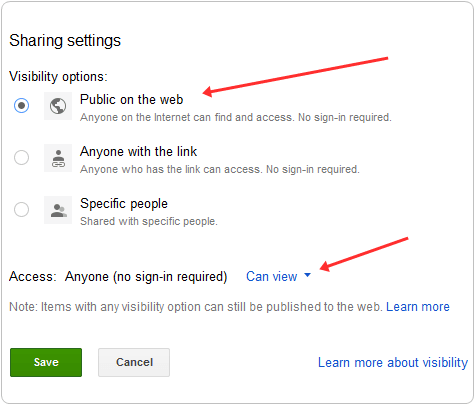 google drive change file to public