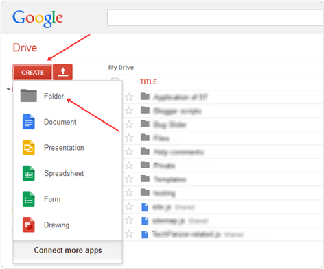 google drive create folder