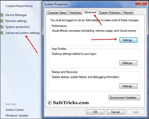 windows system settings for virtual ram