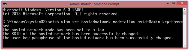 command to create WiFi hotspot in windows PC or laptop
