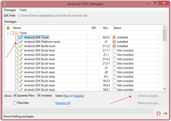 Android sdk tools manage