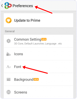 Go Launcher font settings tab