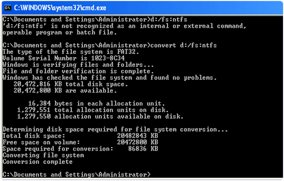 convert ntfs fat32 cmd command