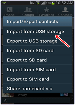 import to usb android contacts to sd card