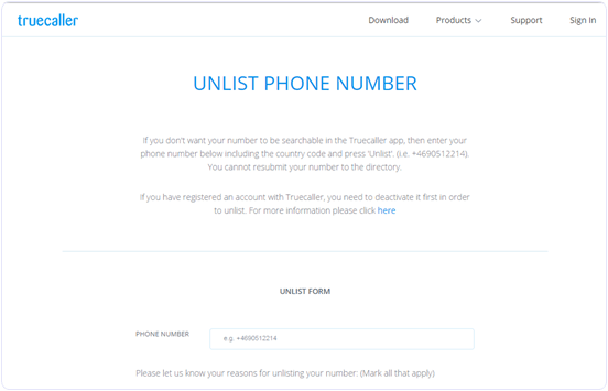 true caller unlisted mobile phone number