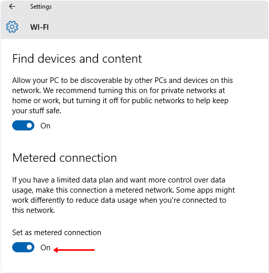 Stop Windows 10 updates setting meter connection