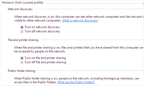 Windows network discovery file sharing media settings