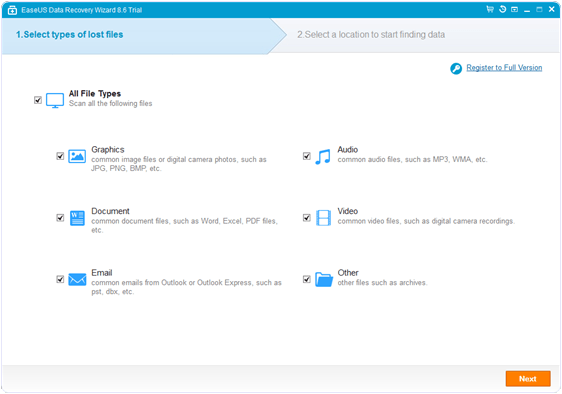 ease us pendrive data recovery interface