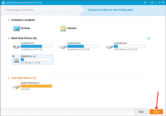 ease us pendrive data recovery scanning