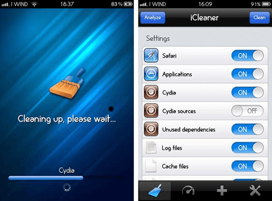 iCleaner Cydia App UI