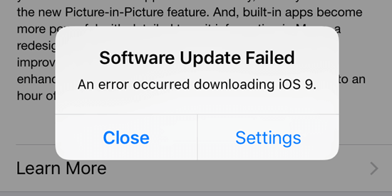 iOs Update failed