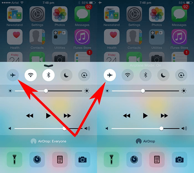 Toggle Airplane Mode from iPhone Control Center