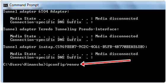 Ipconfig Renew Command