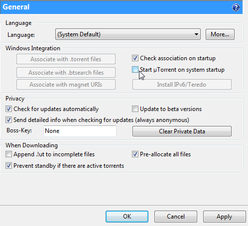 stop utorrent autostart