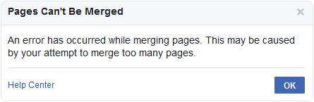 Facebook page merge error