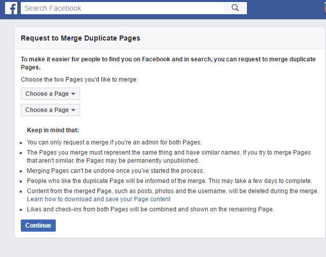 Menggabungkan halaman facebook