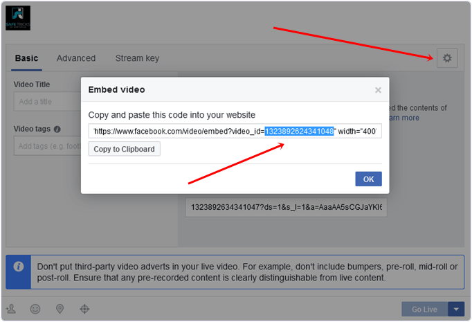 facebook live video id option