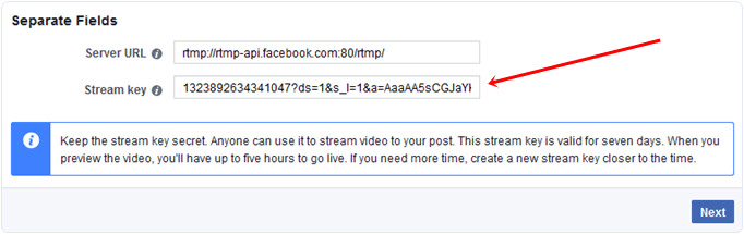 facebook video live stream key