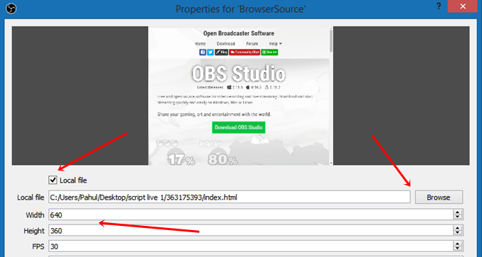 obs live stream browse source file