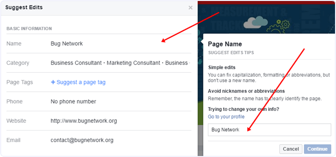 Facebook change name with suggest edits