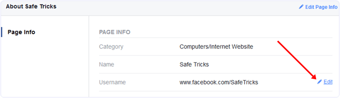 change username option on facebook page