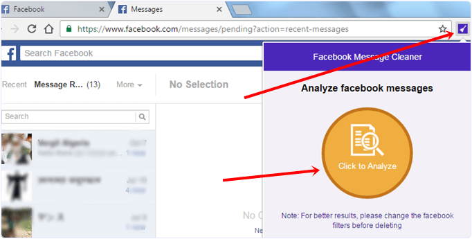 Facebook message cleaner extension