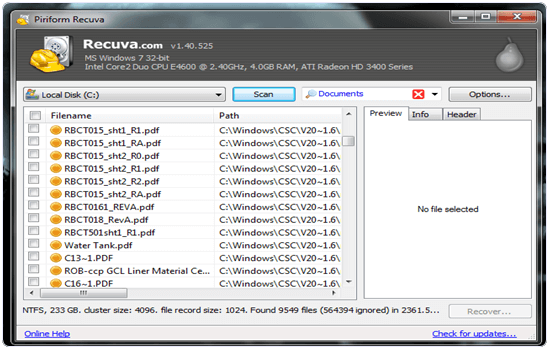 Recuva software for pc