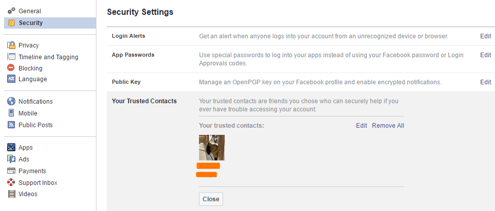 add trusted contacts facebook