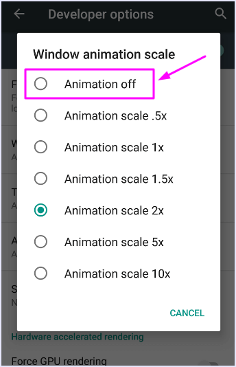 android turn off animations