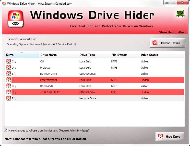 windows drive hider