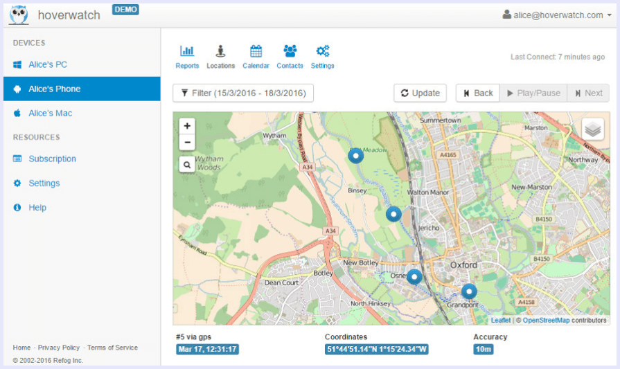 hoverwatch tracking location demo