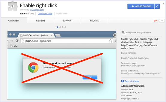 enable right click extension for chrome