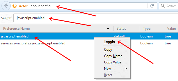 Javascript disabled on firefox option