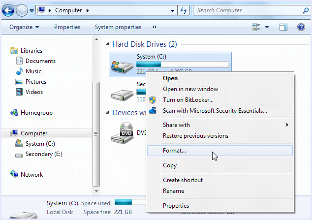 Format new partition