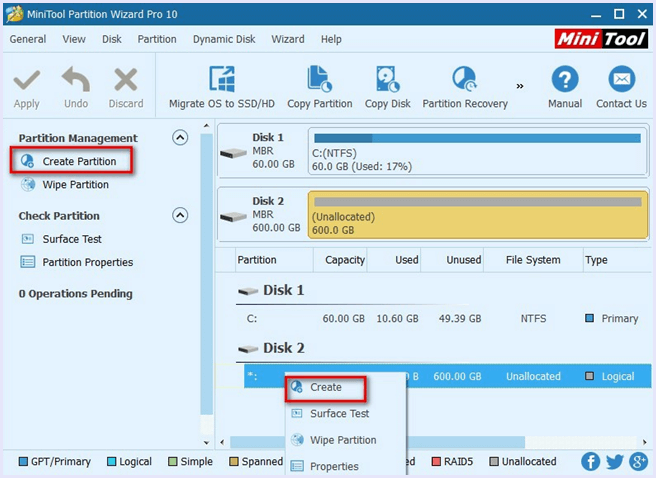 create a new partition minitool partition wizard