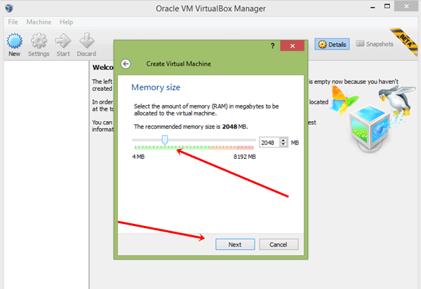 select memory size for virtual machine