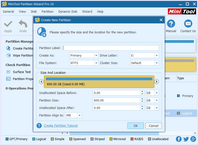 set parameters for new partition minitool partition wizard