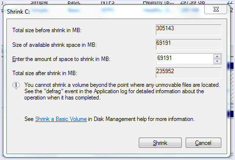 shrink volume parameters