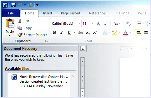 autorecover ms word