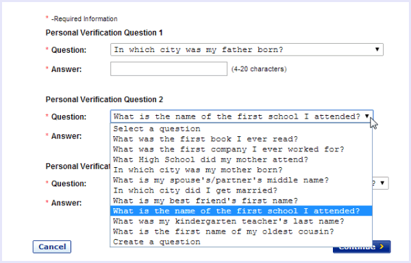 choose gmail security questions