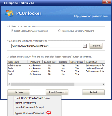 pcunlocker bypass