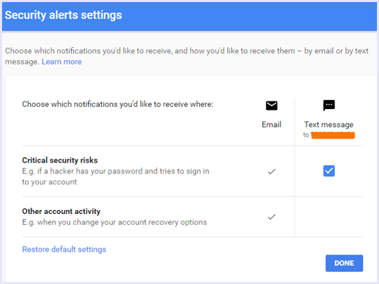 security alerts gmail