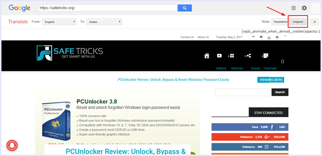 google translate original webpage