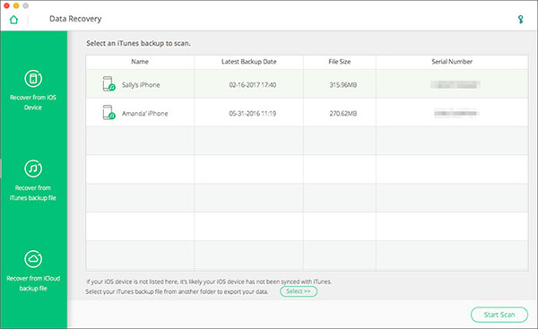 data recovery select backup file