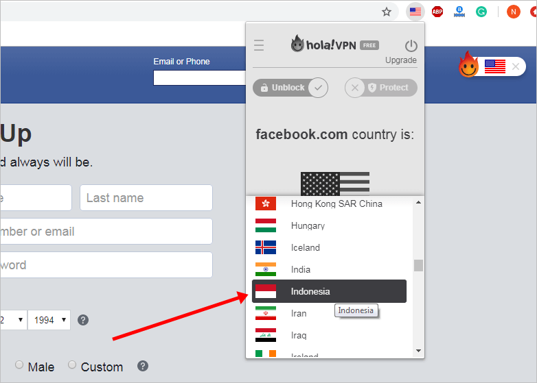 Hola VPN Extension Country Selection