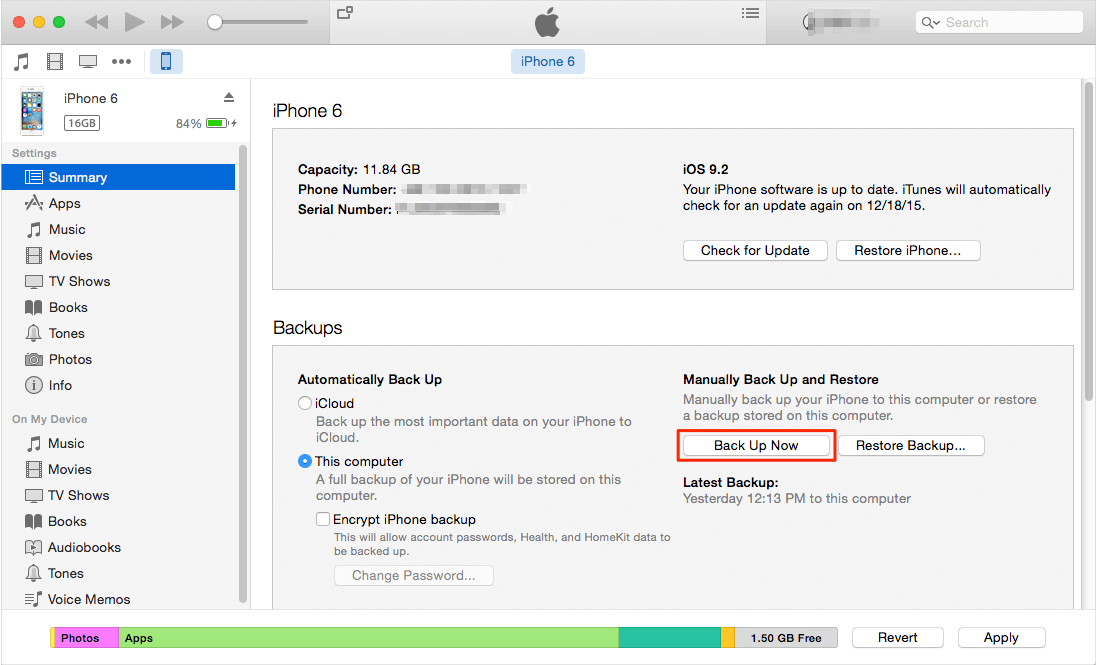 backup iphone to computer itunes