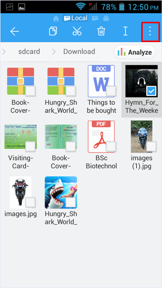 selected file es file manager