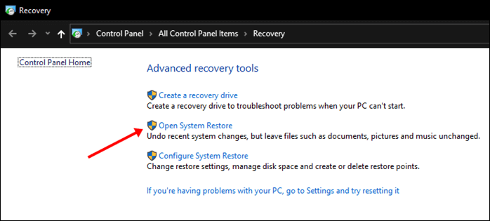 Recovery Control Panel