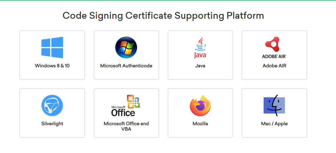 Code signing certificate supporting platform